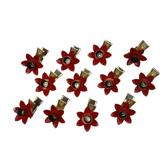12 Vintage Red Pointsettia Flower Metal Candle Clips Christmas Tree Decoration - Picture 3 of 10